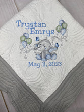 Elephant w Balloons Baby Quilt - First & Middle Names + Birth Date