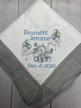 Elephant w Balloons Baby Quilt - First & Middle Names + Birth Date