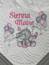 Elephant w Balloons Quilt  + First & Middle Name + Birth Date
