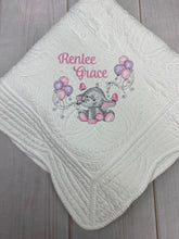 Girl Elephant w Balloons Baby Quilt & Full Birth Announcement