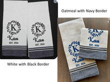 Custom Dish Towels - White w Black or Oatmeal w Navy Border - Set of 2