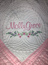 Embroidered Heirloom Baby Quilt with Floral Trim