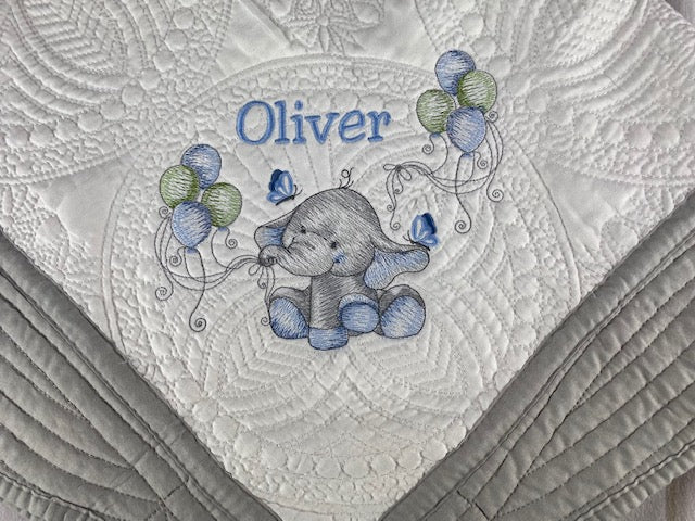 Personalized Baby Girl Elephant Quilt, Beautiful Personalized Elephant Baby Girl Heirloom Keepsake Quilt Blanket, fashion Monogrammed Baby Gift