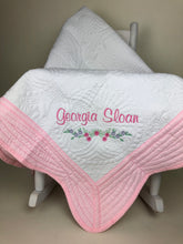 Embroidered Heirloom Baby Quilt with Floral Trim