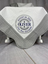 Grey Trimmed Heirloom Quilt with Circle Birth Announcement - Boy