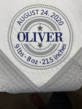Grey Trimmed Heirloom Quilt with Circle Birth Announcement - Boy