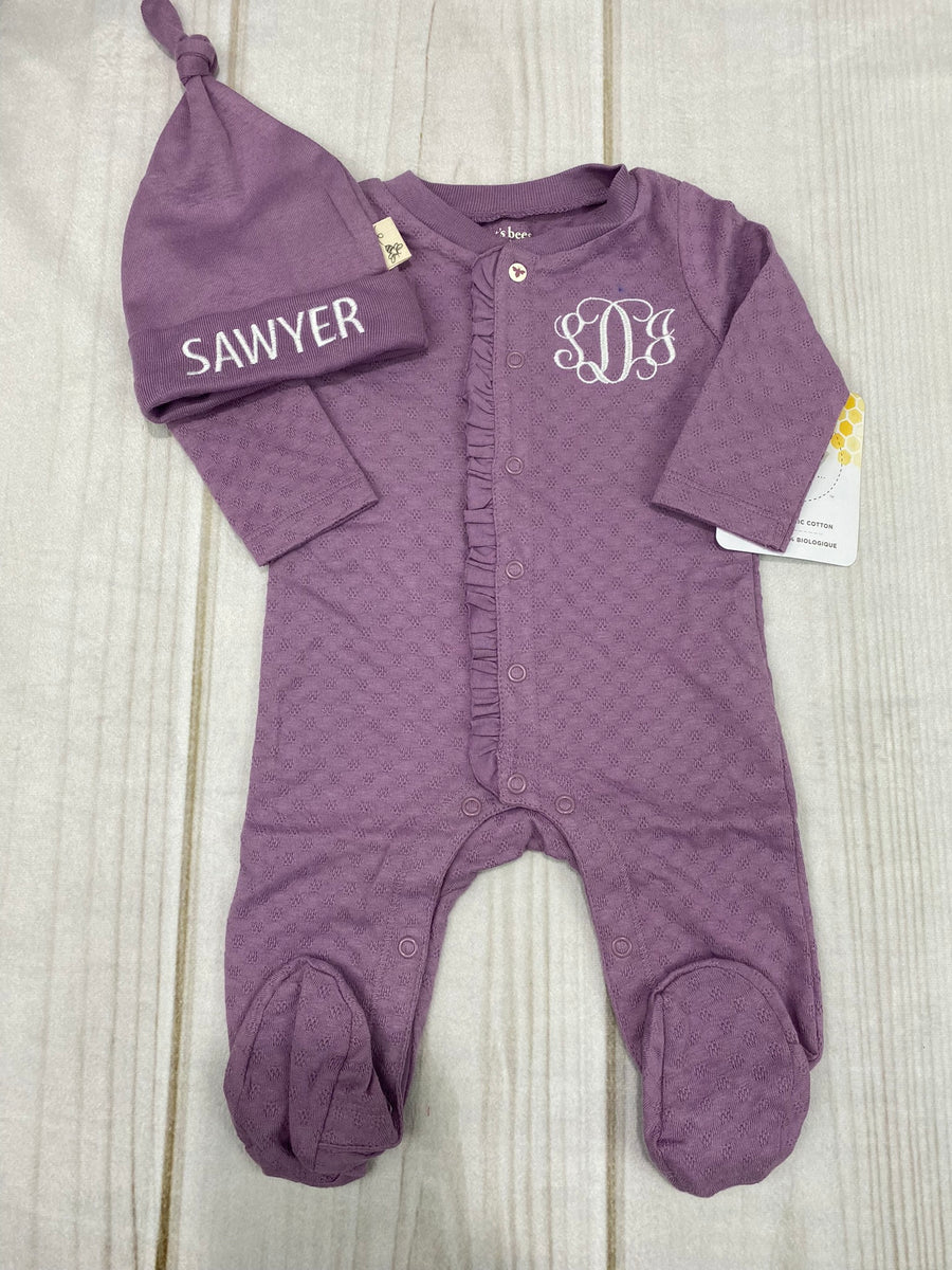 Plum Home Outfit w Hat Bert's Bees Baby Arch City Monogramming, LLC