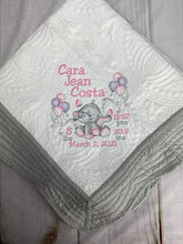 Girl Elephant w Balloons Baby Quilt & Full Birth Announcement