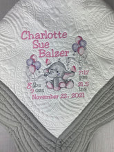 Elephant w Balloons Quilt + Full Birth Statistics -Grey Trim