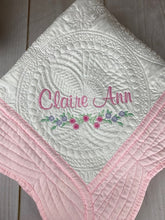 Embroidered Heirloom Baby Quilt with Floral Trim