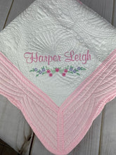 Embroidered Heirloom Baby Quilt with Floral Trim