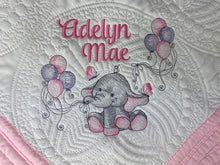 Elephant w Balloons Quilt + Full Birth Statistics -Grey Trim