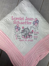 Elephant w Balloons Quilt + Full Birth Statistics -Grey Trim