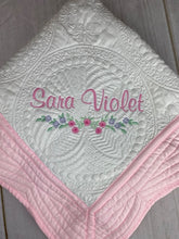 Embroidered Heirloom Baby Quilt with Floral Trim