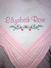 Embroidered Heirloom Baby Quilt with Floral Trim