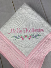 Embroidered Heirloom Baby Quilt with Floral Trim