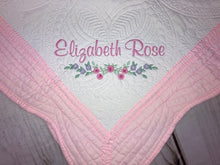 Embroidered Heirloom Baby Quilt with Floral Trim