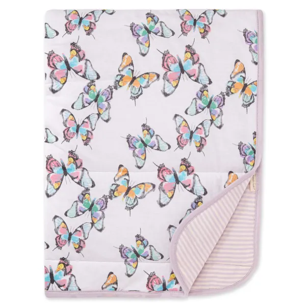 Burt's Bees  - Butterfly Reversable Baby Blanket with Embroidered Name