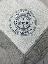Grey Trimmed Heirloom Quilt with Circle Birth Announcement - Boy
