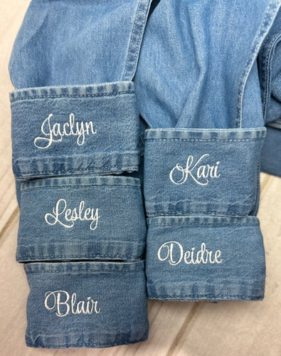 Embroidered Cuffs on Denim Shirts - Cursive Names