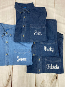 Oversized "Boyfriend" Denim Shirts - These are men's shirts worn over leggings or as shackets
