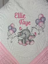 Girl Elephant w Balloons Baby Quilt & Full Birth Announcement