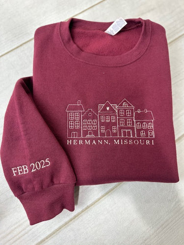 Outlined Houses Sweatshirt with Custom City Name Underneath