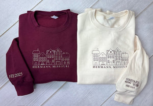 Outlined Houses Sweatshirt with Custom City Name Underneath