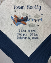 Airplane Heirloom Quilt with full birth announcement