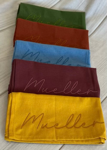 Custom Name Embroidery on Customer Provided Napkins