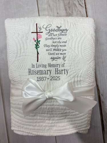 Cross with Rose Memorial Quilt | Bereavement Gift | Sympathy Gift | Remembrance Gift | Memorial Blanket | Hug Blanket | Funeral Gift