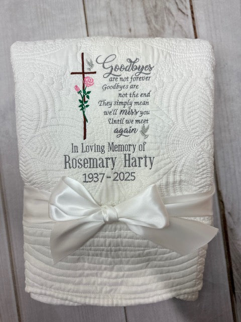Cross with Rose Memorial Quilt | Bereavement Gift | Sympathy Gift | Remembrance Gift | Memorial Blanket | Hug Blanket | Funeral Gift