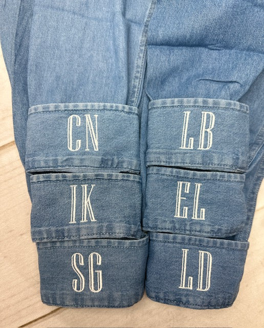 Embroidered Cuffs on Denim Shirts - Initials in Engraved Font