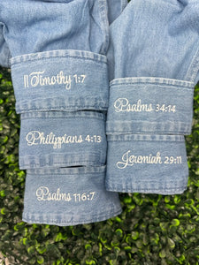 Embroidered Cuffs on Denim Shirts - With Custom Wording
