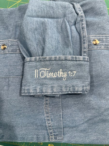 Embroidered Cuffs on Denim Shirts - With Custom Wording