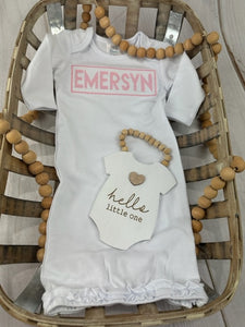 Faux Smocked Newborn Gown w Custom Crosstitch Name