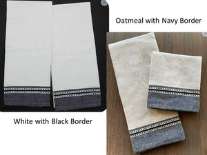 Custom Dish Towels - White w Black or Oatmeal w Navy Border - Set of 2