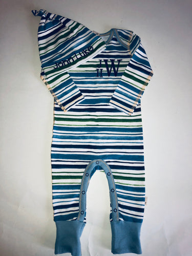 Watercolor Striped Outfit and Hat Set from Bert's Bees Baby (100% Organic Cotton)