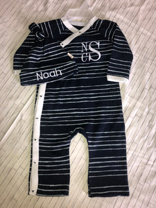 Navy & White Striped Outfit w Hat - Bert's Bees Baby (100% Organic Cotton)