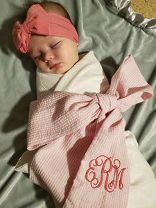 Monogrammed Bow + White Swaddle Set - perfect for photo shoots