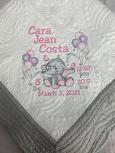 Girl Elephant w Balloons Quilt  + First & Middle Name + Birth Date