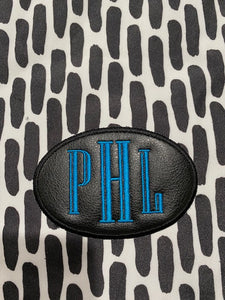 Weekender Travel Bag -Leather Patch on Black and White Print