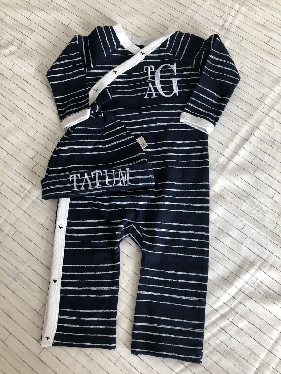 Navy & White Striped Outfit w Hat - Bert's Bees Baby (100% Organic Cot ...