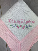 Embroidered Heirloom Baby Quilt with Floral Trim